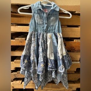 Cutest Couture patchwork scarf dress with distressed denim top sz 5/6